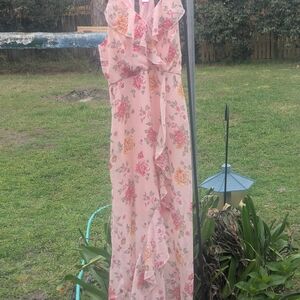 No Boundaries Pink Floral Ruffle Maxi Dress